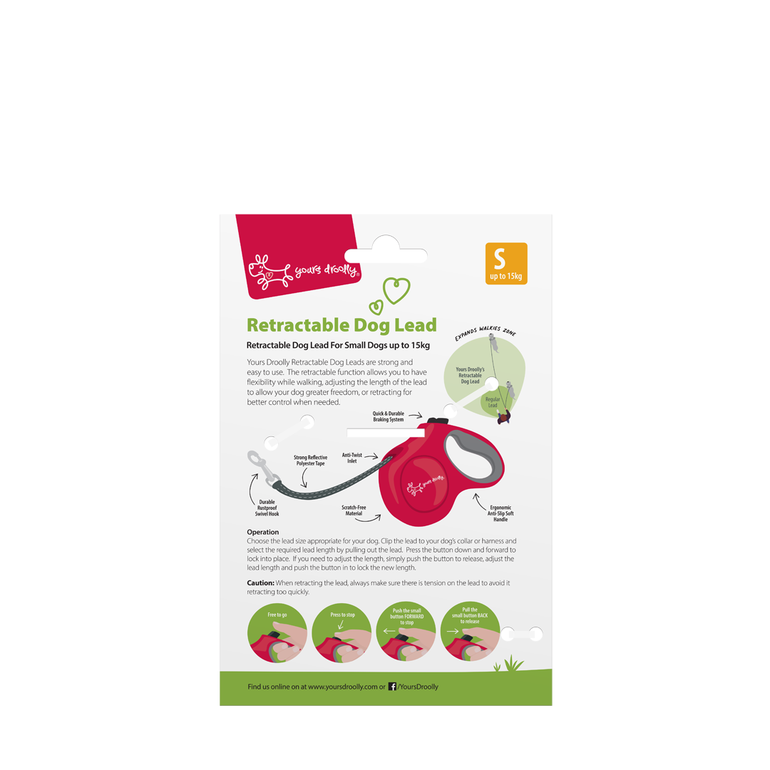 Yours Droolly Retractable Lead Small Red