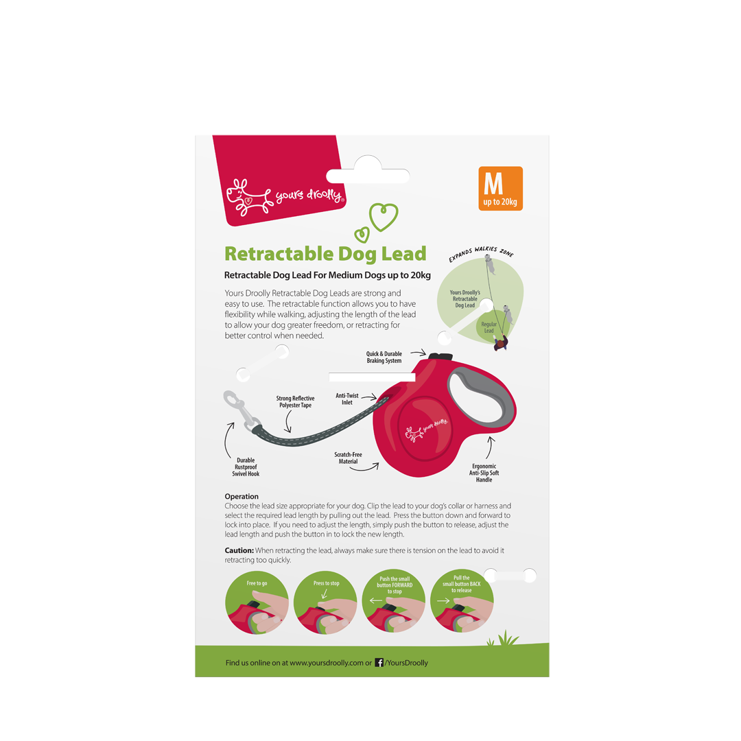 Yours Droolly Retractable Lead Med Red