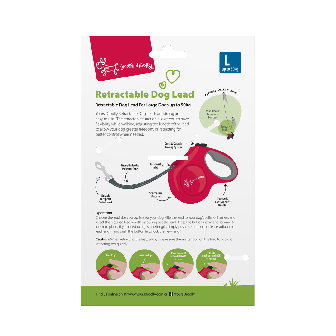 Yours Droolly Retractable Lead Large Red