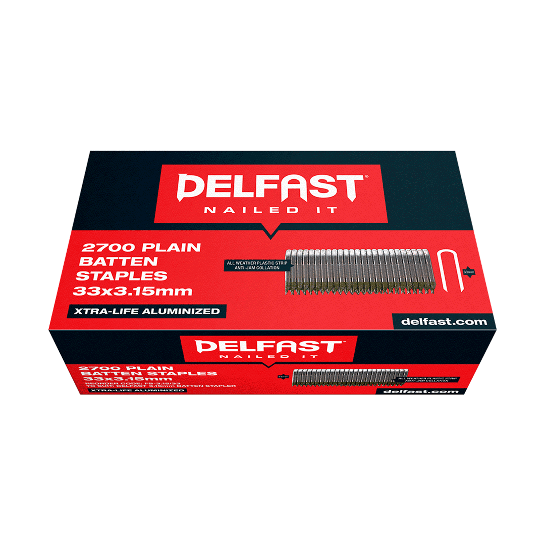 Delfast Batten Staples Plain 33mm x 3.15mm 2700 Packet