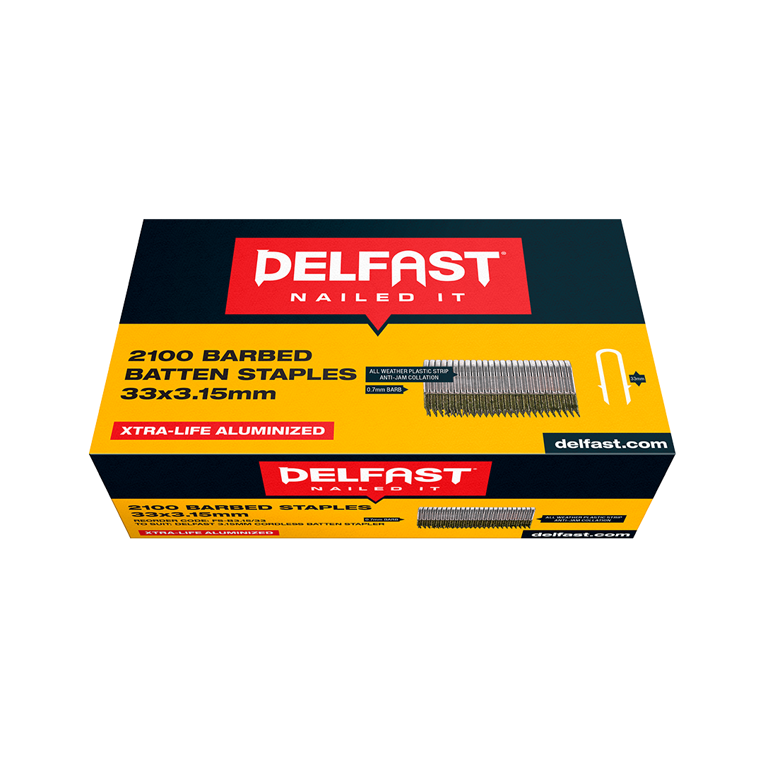 Delfast Batten Staples Galv Barbed 33mm x 3.15mm 2100 Packet