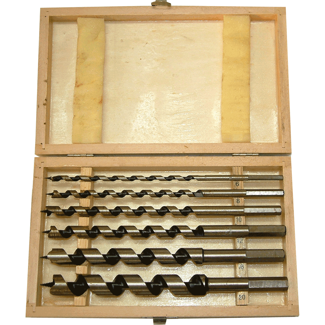 Lawfords Auger Bit Set In Wooden Box 6 Piece