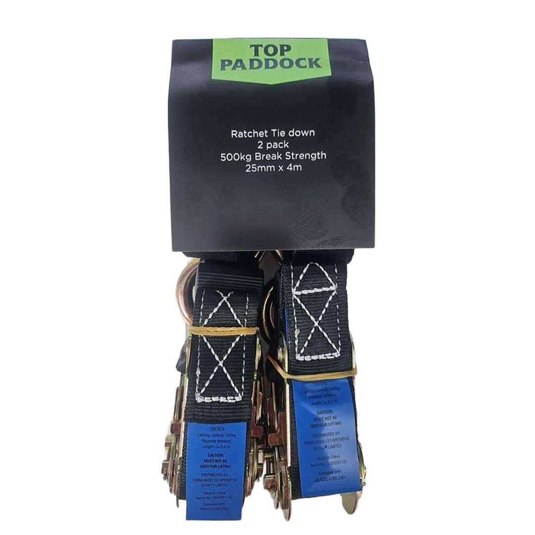 Top Paddock Tie Down Break Strength 500kg 25mm x 4m 2 Pk