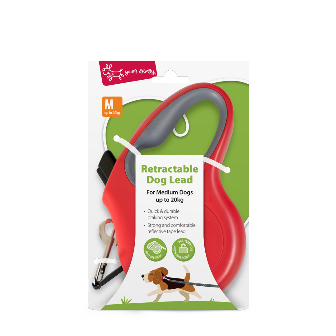 Yours Droolly Retractable Lead Med Red